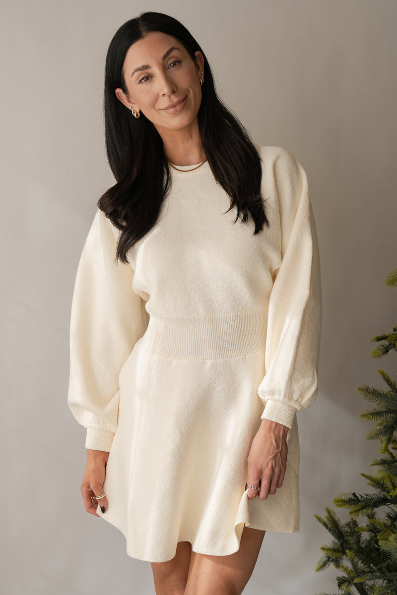 Balloon Sweater Dress - Cream M Balloon Sweater Dress - Cream M