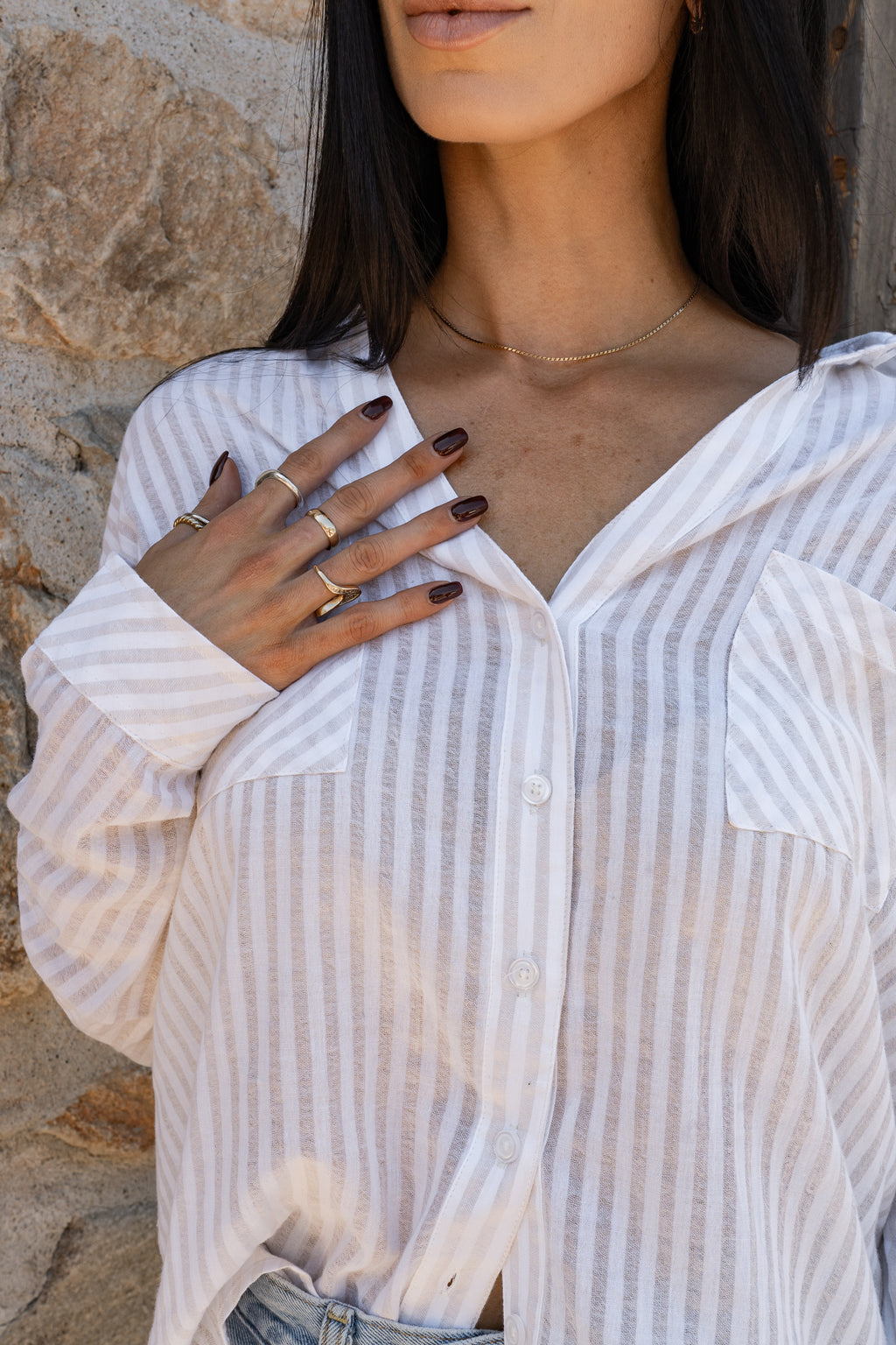 Sierra Stripe Button Down -  Tan / White