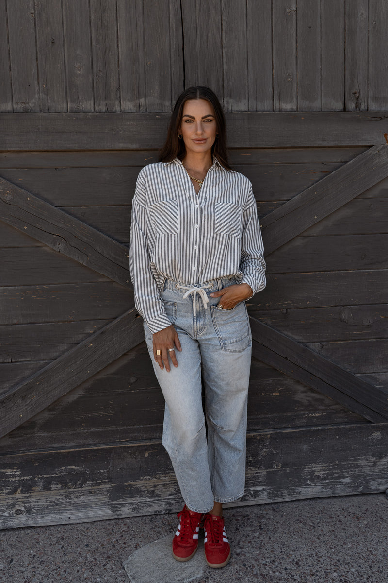 Sierra Stripe Button Down - Gray / White