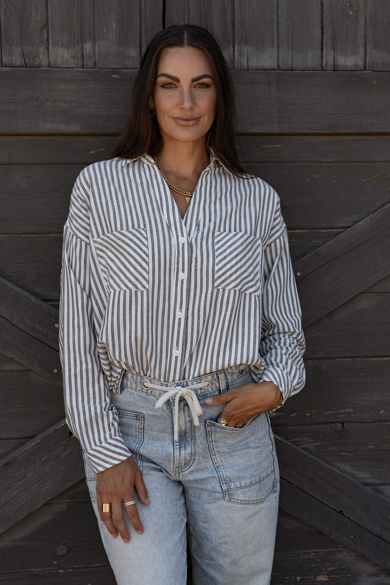 Sierra Stripe Button Down - Gray / White