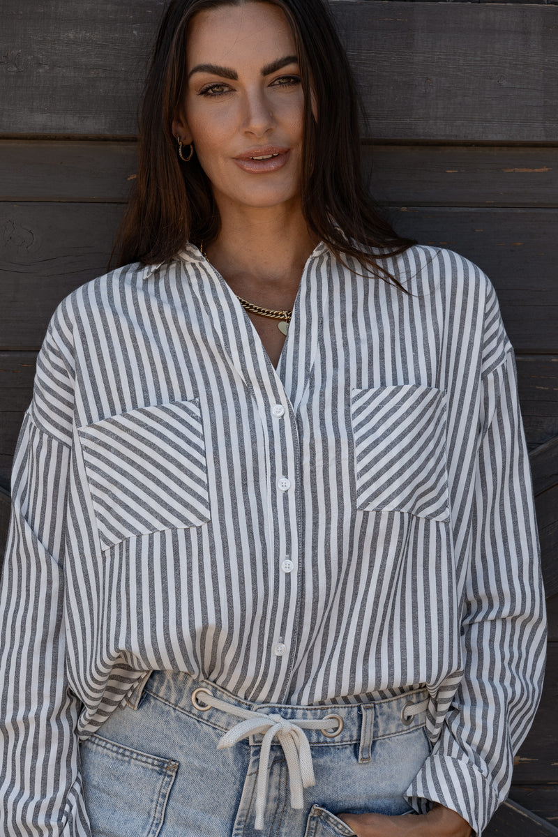 Sierra Stripe Button Down - Gray / White