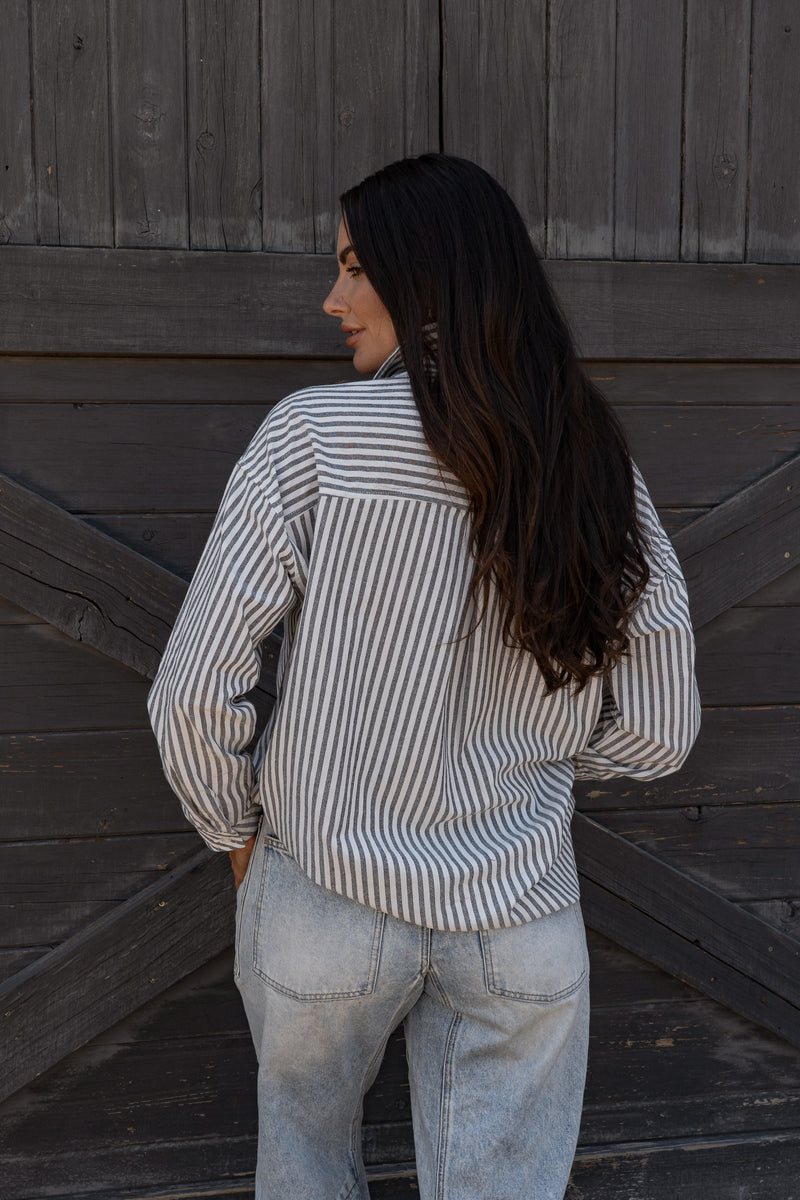 Sierra Stripe Button Down - Gray / White