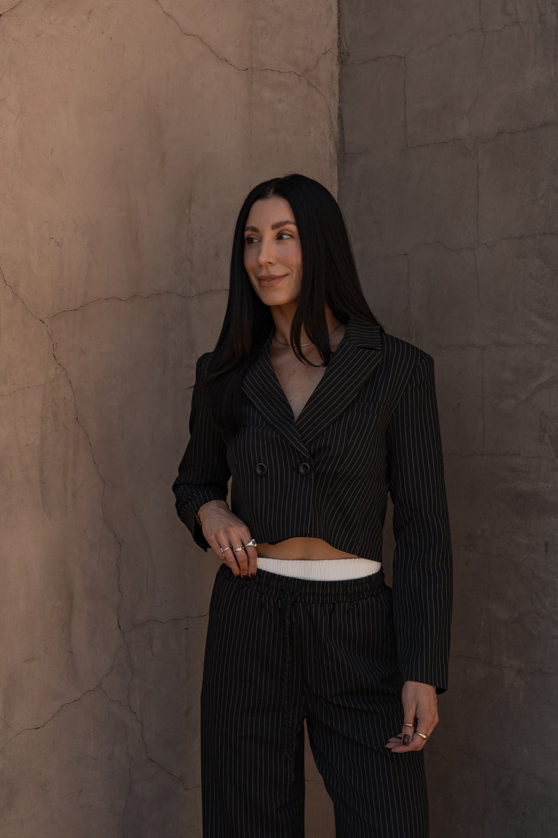 Ella Cropped Pinstripe Blazer