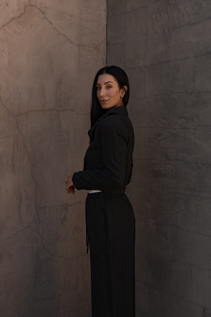 Ella Cropped Pinstripe Blazer