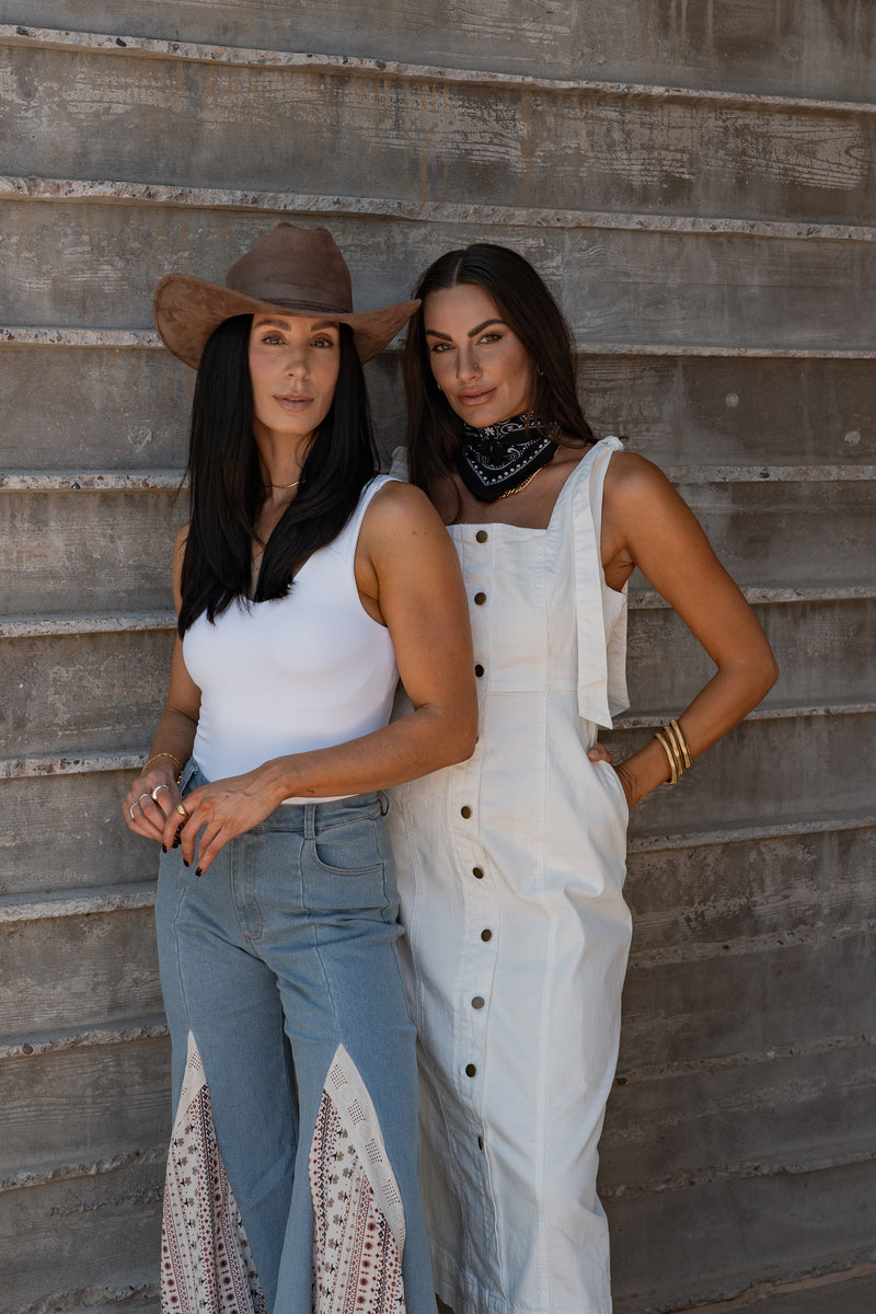 Country Flare White Denim Dress