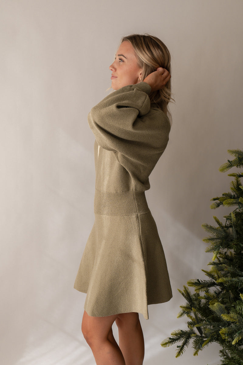 Balloon Sweater Dress - Green L Balloon Sweater Dress - Green L