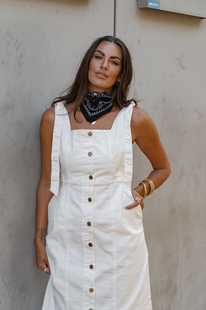 Country Flare White Denim Dress