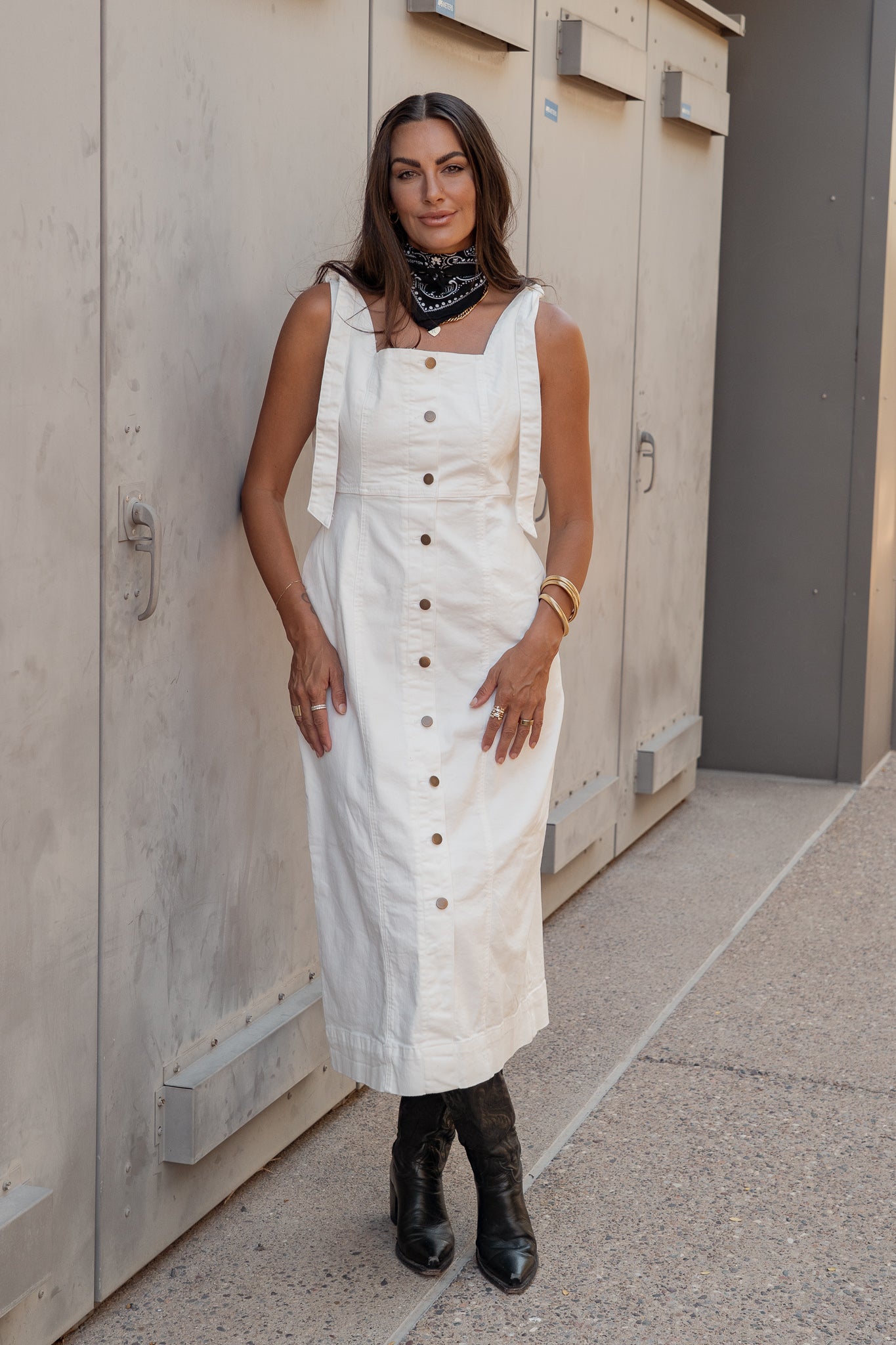 Country Flare White Denim Dress M Country Flare White Denim Dress M