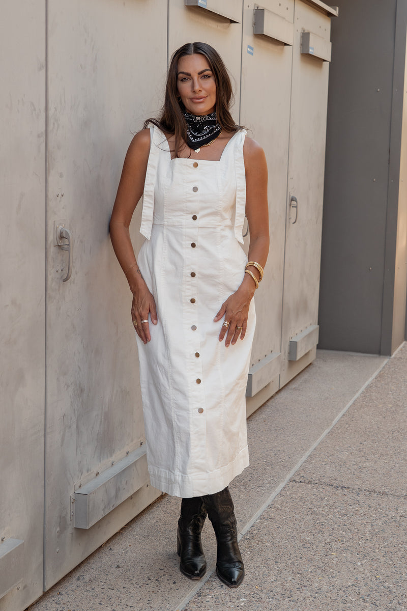 Country Flare White Denim Dress