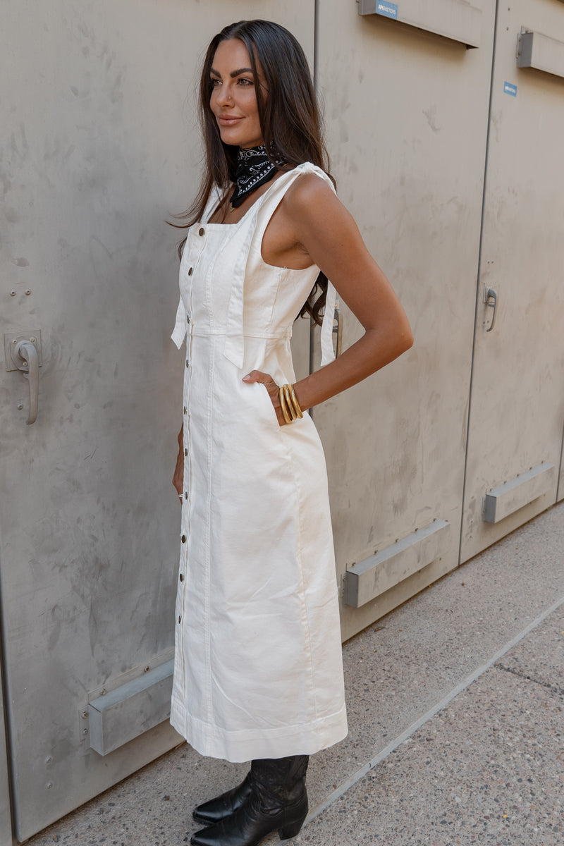 Country Flare White Denim Dress