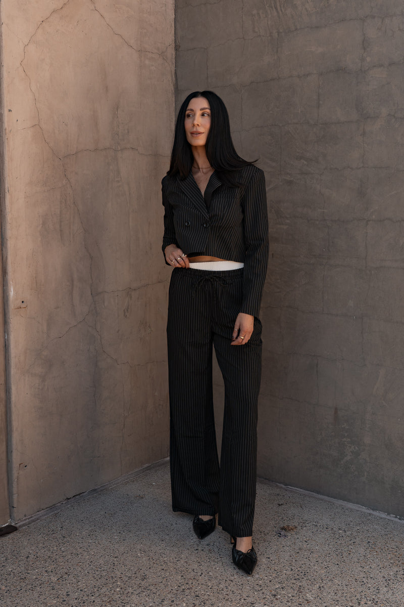 Ella Cropped Pinstripe Blazer