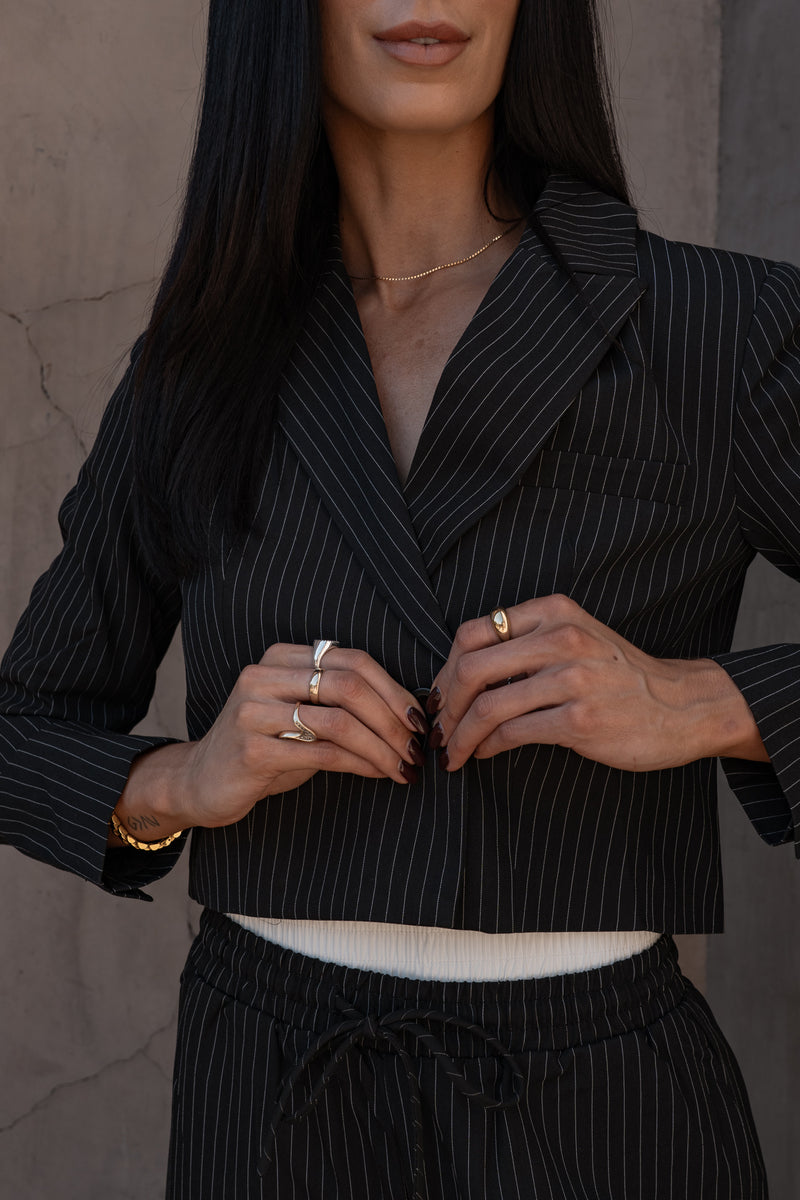 Ella Cropped Pinstripe Blazer